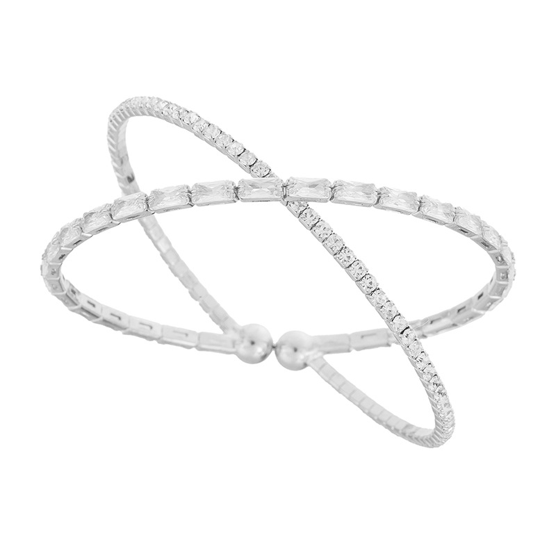 Aliexpress's best-selling cross-border style 2-row cross-shaped three-dimensional zircon bracelet, a versatile water diamond bracelet for women's banquets Item Picture