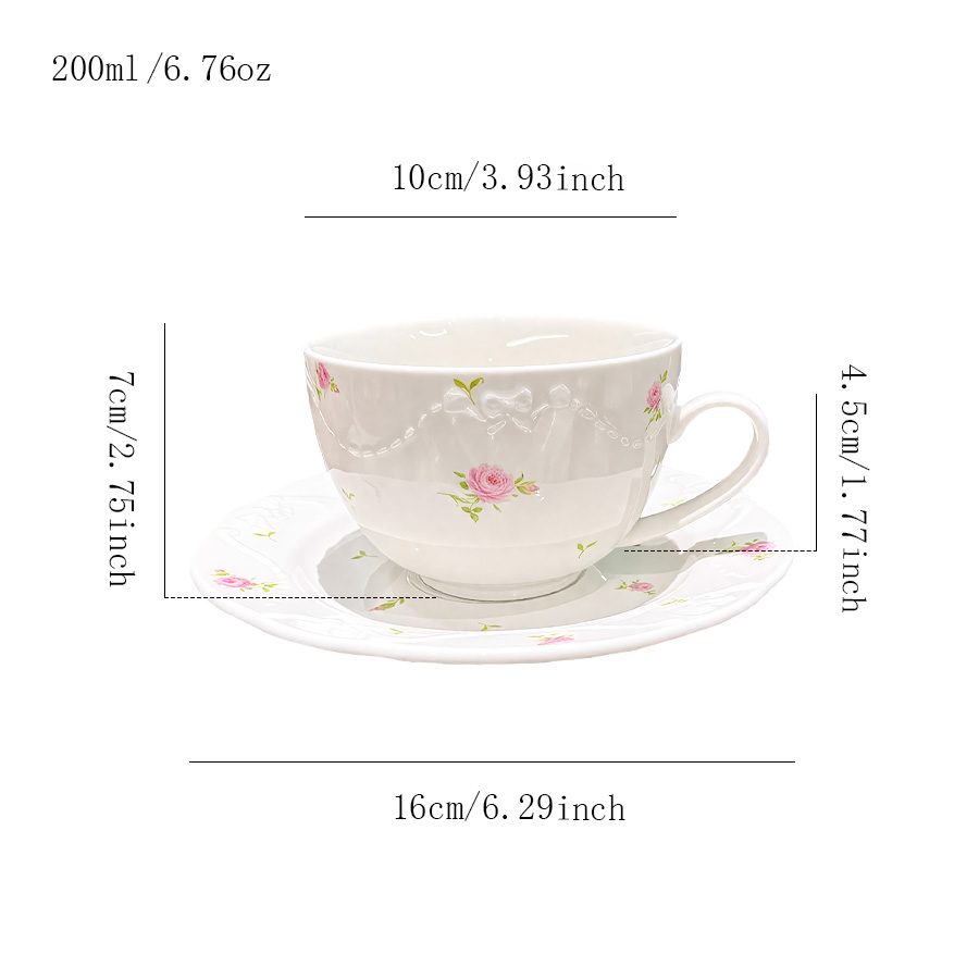 陶瓷杯蝶茶杯牛奶杯套装公司轻奢北欧风防尘花卉家居女喝茶陶瓷纪念日式设计感儿童手工繁花怀旧礼品羊脂玉大容量泡茶酒店哑光创意