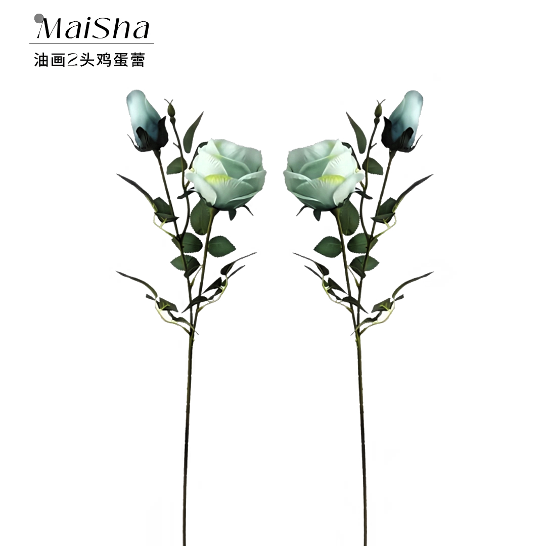 Simulated oil painting, artificial rose, realistic 2-head egg bud bouquet, flower arrangement, plant flowers, no need for maintenance, multiple styles to choose from