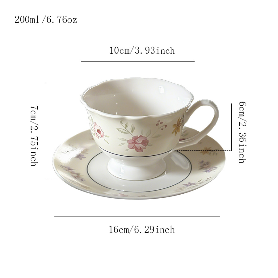 陶瓷杯蝶水杯套装咖啡杯设计感卡通家用创意专用繁花宾馆釉上彩马卡龙带盖LOGO浮雕女个人情侣哑光民宿色釉可爱日式小众北欧风