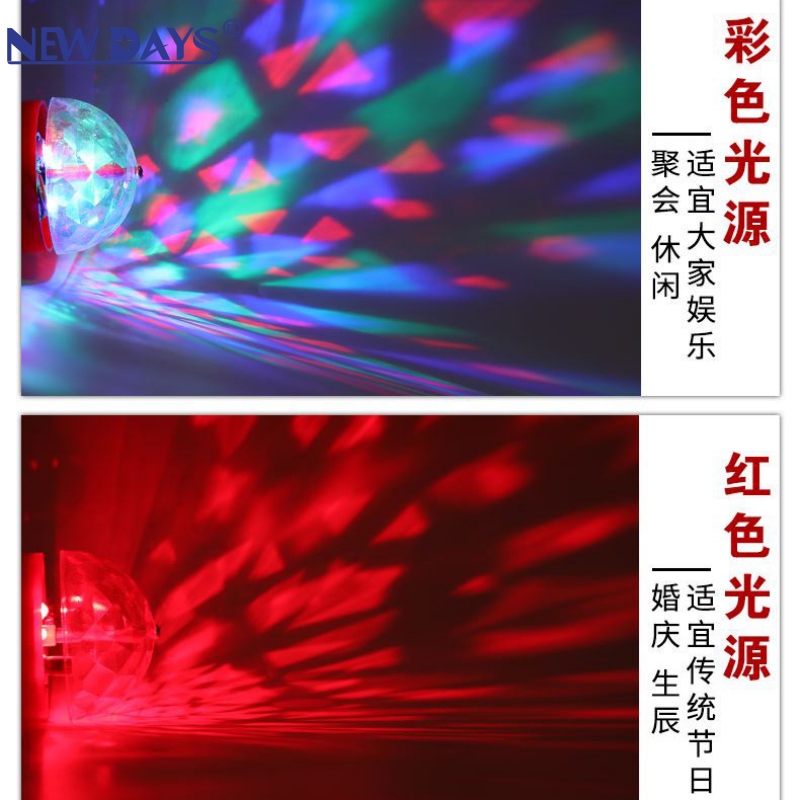 NEWDAYS brand's new cross-border LED seven-color red shell stage lights, home flash ambient lights, color-changing lights, and crystal magic ball lights Specification image