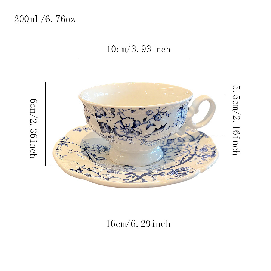 陶瓷杯蝶茶杯马克杯咖啡杯牛奶杯三口礼品繁花素烧宾馆轻奢家居公司早餐可爱会议室怀旧釉上彩手工带盖景德镇四口ins风卡通骨瓷