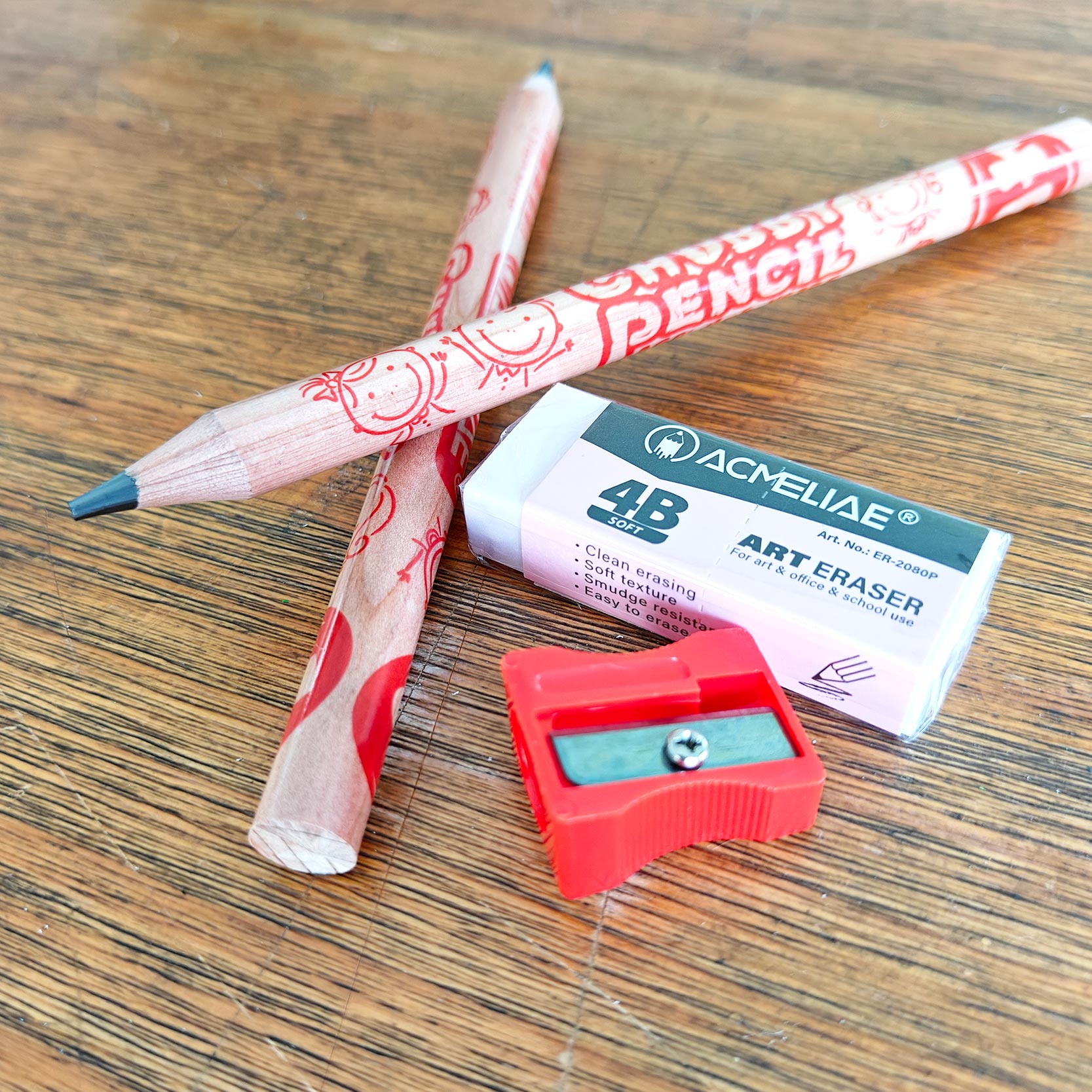 ACMELIAE 2PCS 10mm 4B Pencil+Sharpener+4B Eraser/BlisterCard Specification drawing