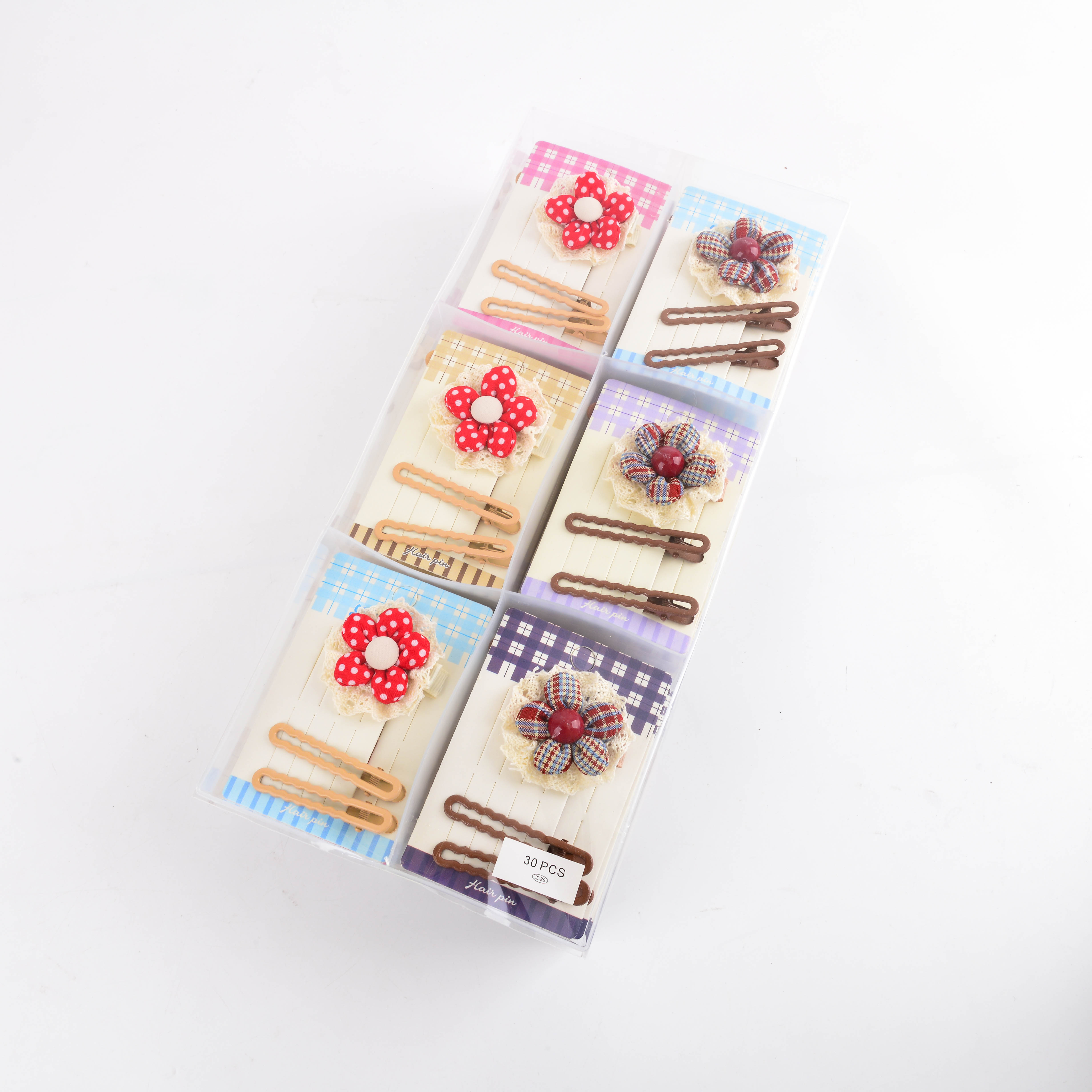 Korean-style fabric checkered five-petal flower children's hair accessory, one-piece clip, hairpin, rubber band, alloy clip