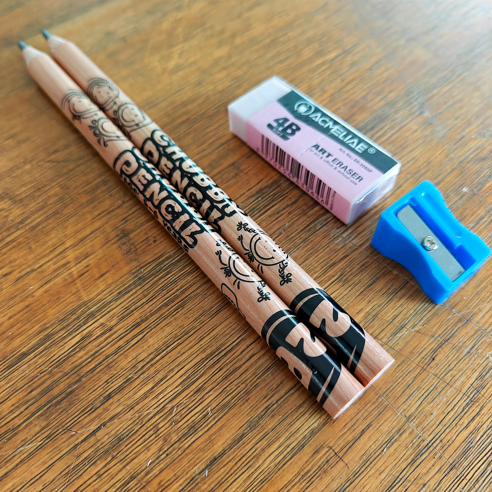 ACMELIAE 2 PCS 10mm 2B Pencil+Sharpener+4B Eraser details Picture