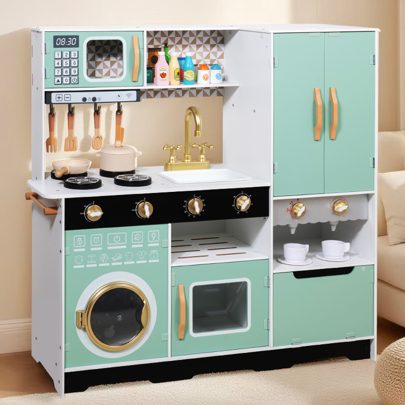 木制儿童过家家木制仿真厨具切切乐套装女孩子玩具礼盒多功能新款冰箱厨房收纳柜洗衣机饮水机烤箱灶台