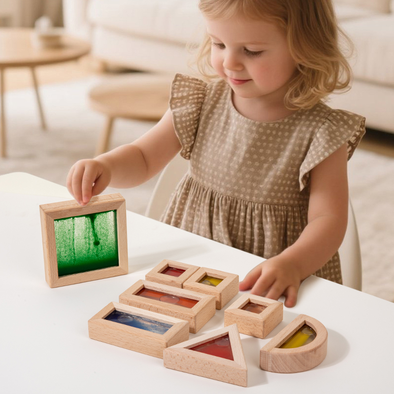 Light and shadow building blocks, color window light transmission, color cognition building blocks, acrylic rainbow building blocks, geometric shape teaching AIDS, creative building blocks, sand, beads, water sensory building blocks, 22 pieces details Picture