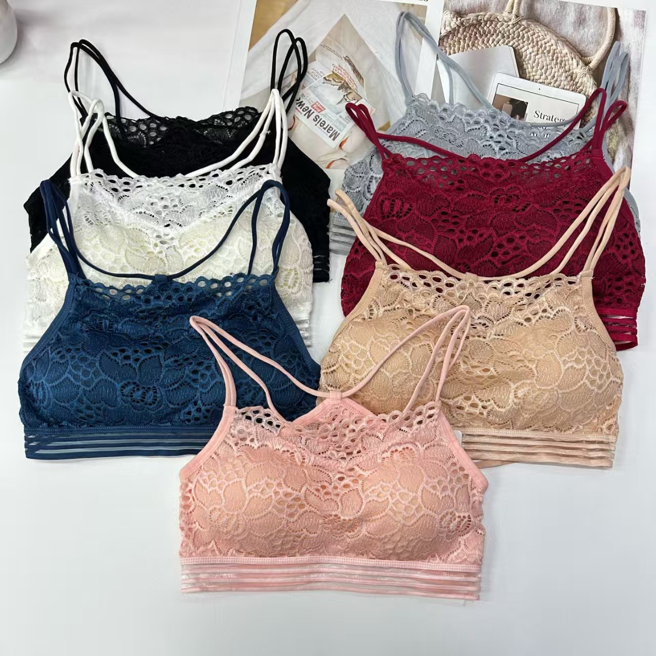 8855# Export to the Middle East and Africa, stock women's vests, broadband solid color, comfortable, sexy and interesting vests, beautiful back, detachable chest pad, back center underwear, QNI full figure