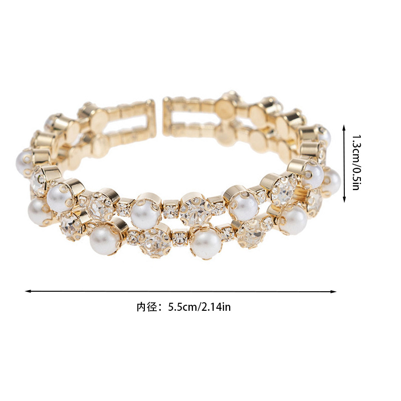 Factory wholesale 2-row steel wire elastic pearl rhinestone bracelets, fashionable and creative design sense diamond-encrusted bracelets and jewelry Specification drawing