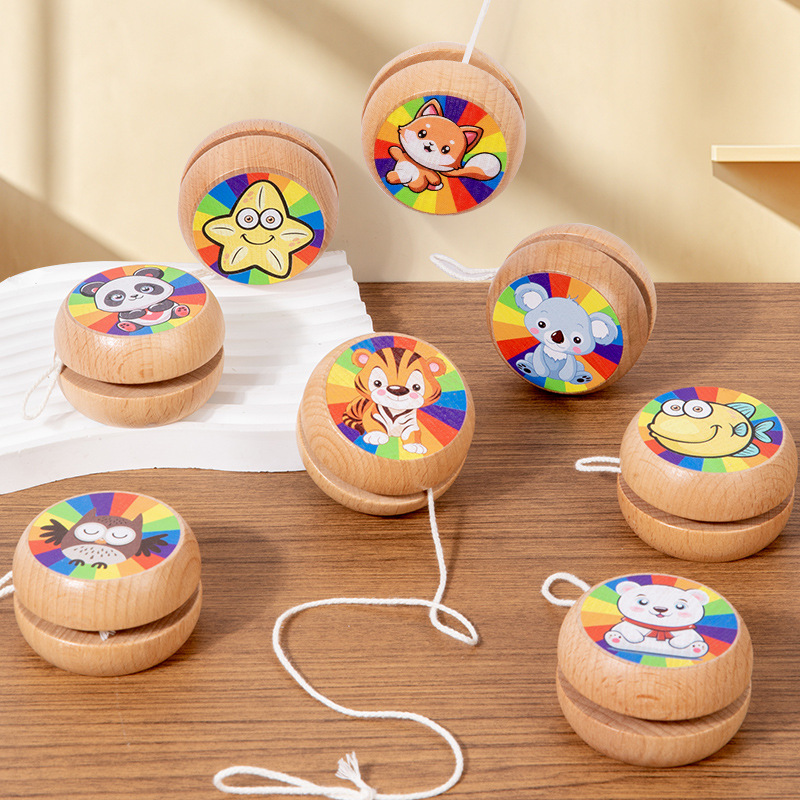 Factory direct sales and wholesale of educational and early education fun hand fine motor skills, hand-eye coordination cartoon wooden yo-yos