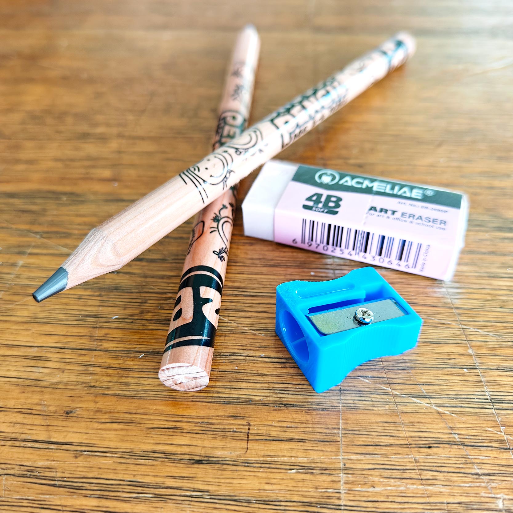 ACMELIAE 2 PCS 10mm 2B Pencil+Sharpener+4B Eraser Specification drawing