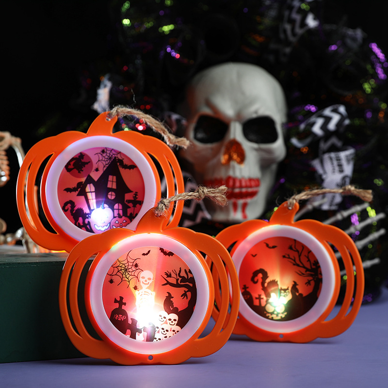 万圣节骷髅南瓜扁型电子小夜灯装饰酒吧场景摆件节日布置道具