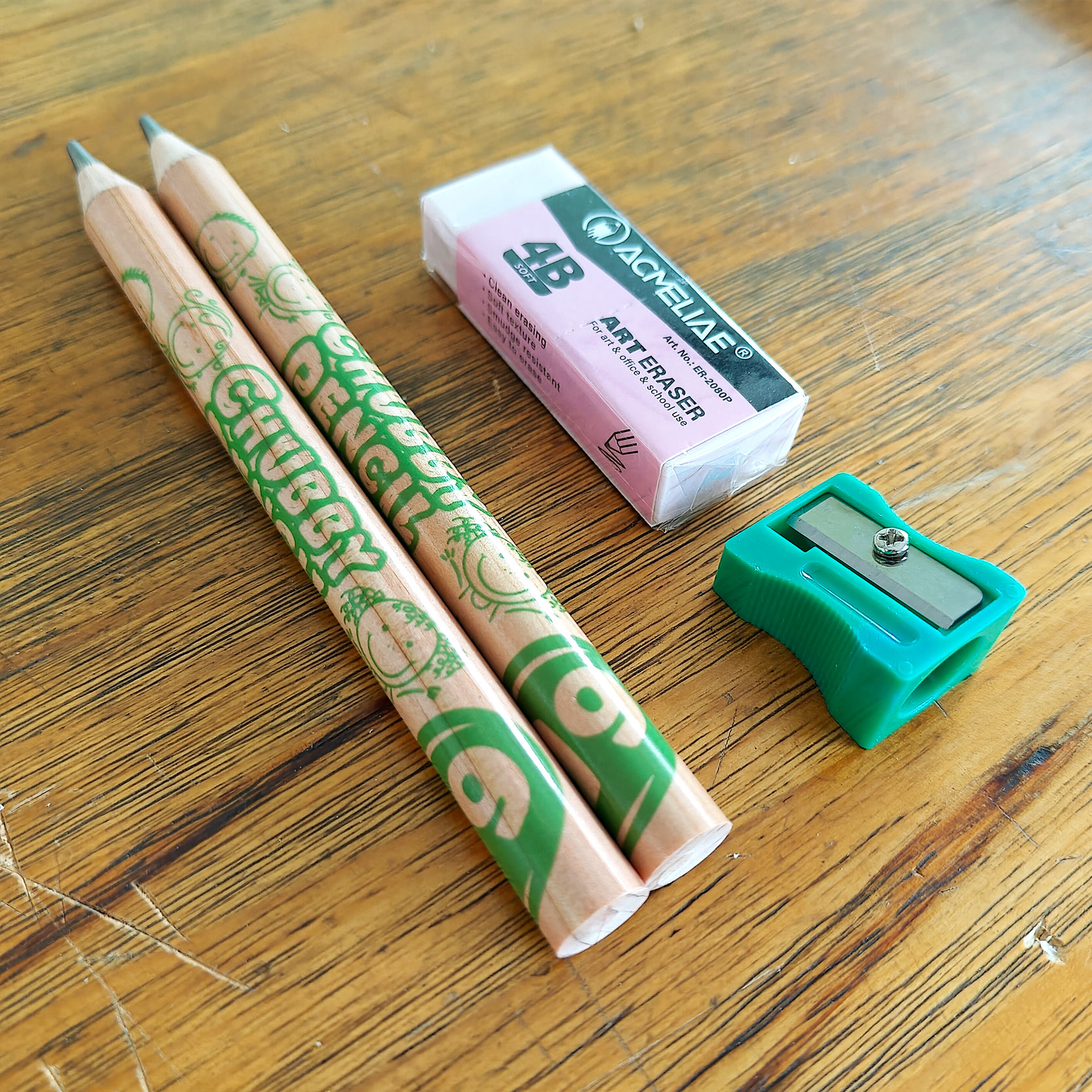 ACMELIAE 2PCS 10mm 6B Pencil+Sharpener+4B Eraser/BlisterCard details Picture