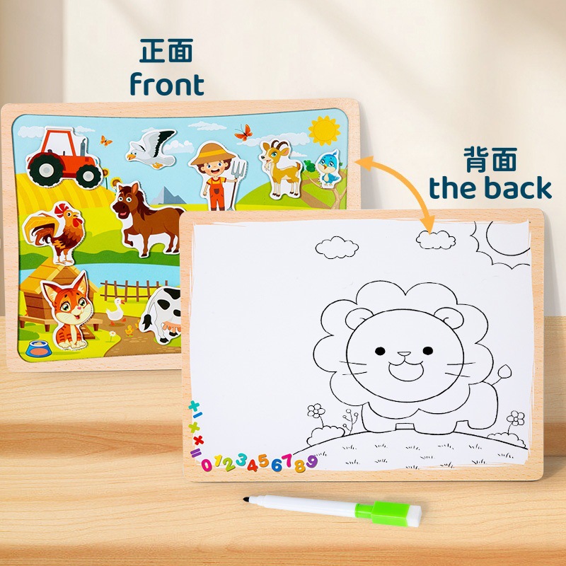 木制磁性二合一配对画板儿童字母数字交通动物水果认知玩具工厂
