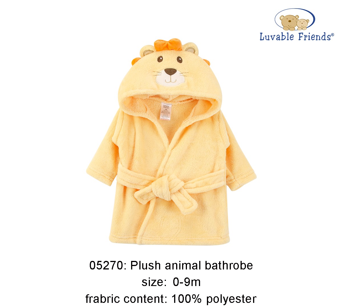 黄色毛绒动物浴袍柔软保暖宝宝浴袍