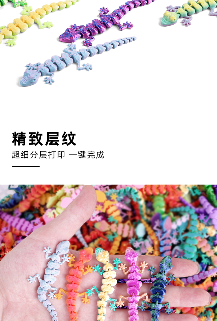 跨境爆款3D打印蜥蜴壁虎一体关节可动逗猫小玩具儿童仿真小动物批详情4