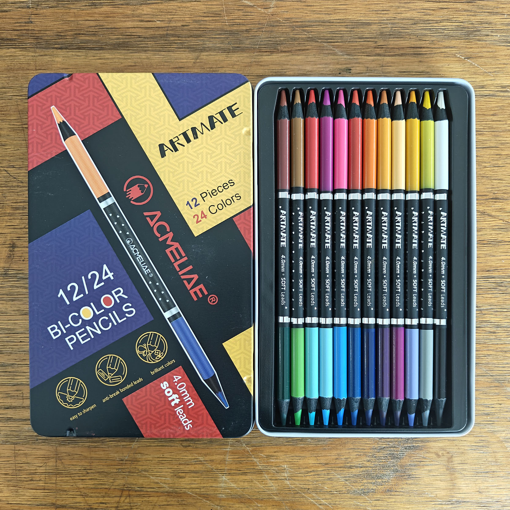 ACMELIAE 12PCS 24Colors Bicolor Artmate Set /Tin box full figure