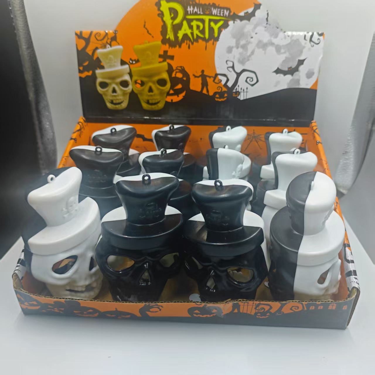 新款万圣节黑白鬼头发光小电子夜灯氛围装饰用品