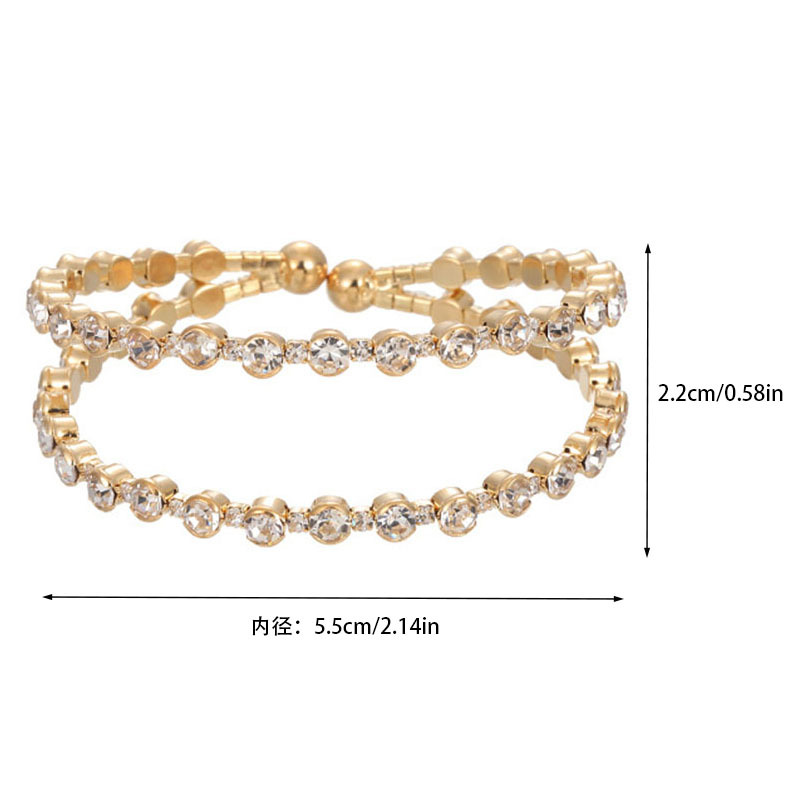 Wholesale cross-border European and American 2-row steel wire elastic rhinestone open bracelet for women, creative design sense diamond-encrusted jewelry Item Picture