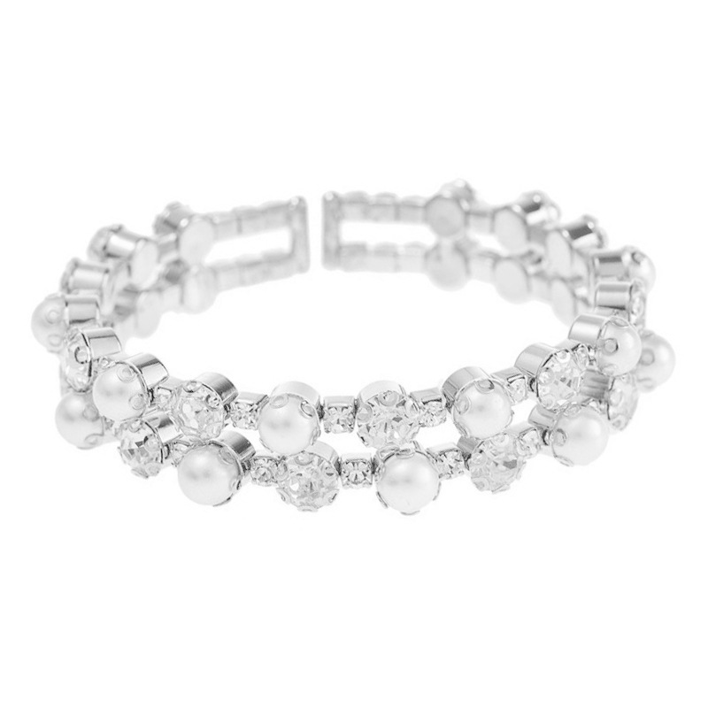 Factory wholesale 2-row steel wire elastic pearl rhinestone bracelets, fashionable and creative design sense diamond-encrusted bracelets and jewelry Item Picture