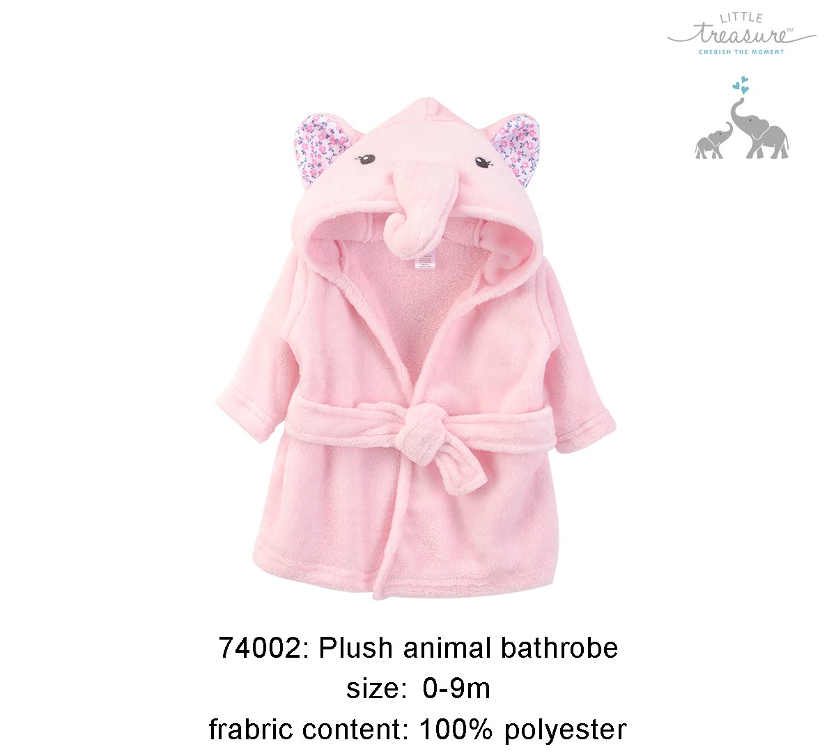 萌系小象婴儿浴袍 0-9 个月宝宝毛绒连帽洗澡衣 柔软亲肤