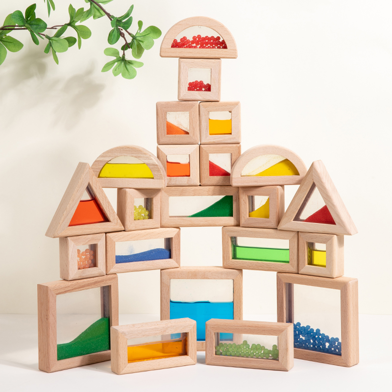 Light and shadow building blocks, color window light transmission, color cognition building blocks, acrylic rainbow building blocks, geometric shape teaching AIDS, creative building blocks, sand, beads, water sensory building blocks, 22 pieces full figure
