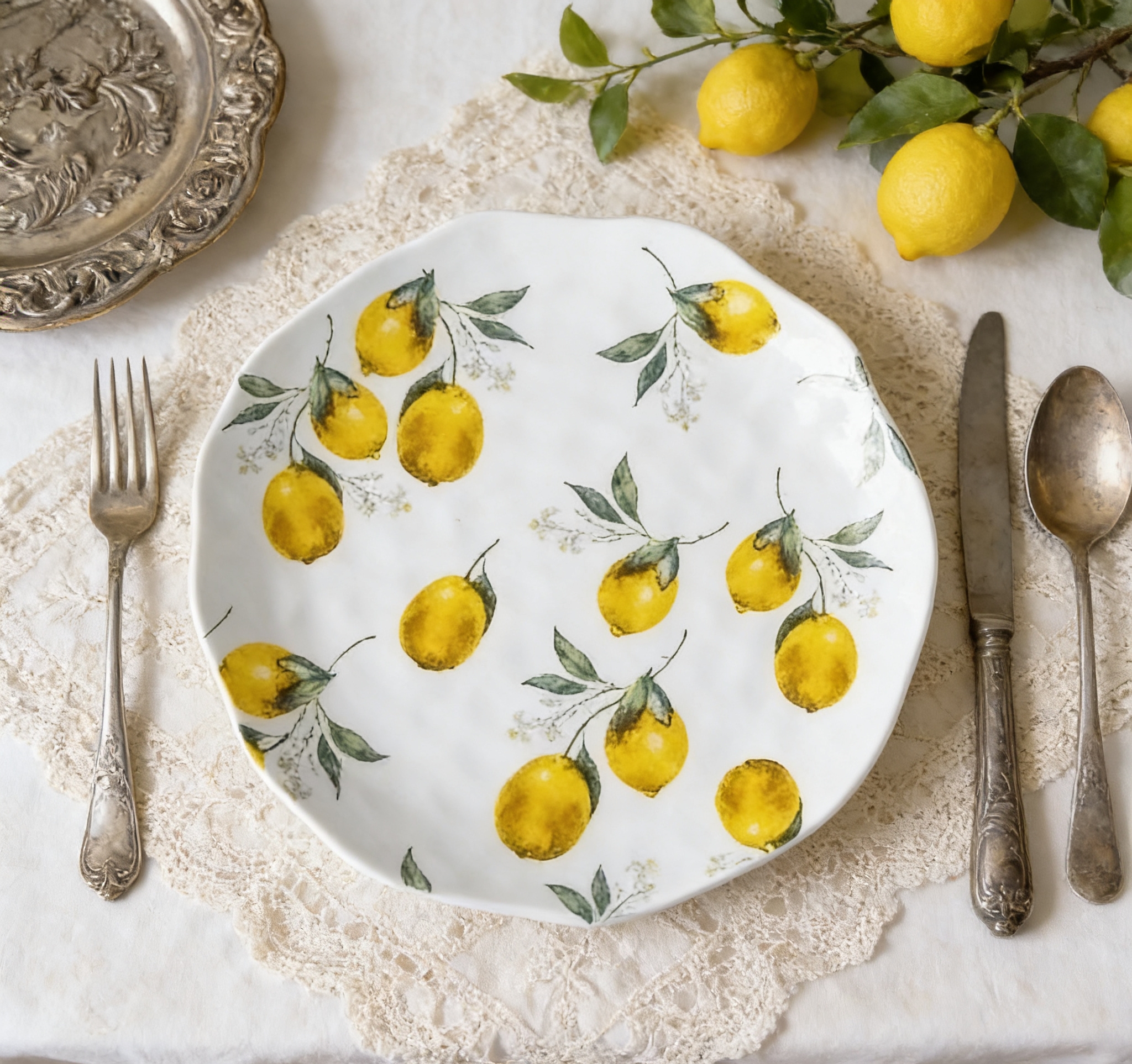 8寸清新柠檬纹陶瓷盘 网红下午茶点心盘家用餐桌创意摆盘餐具