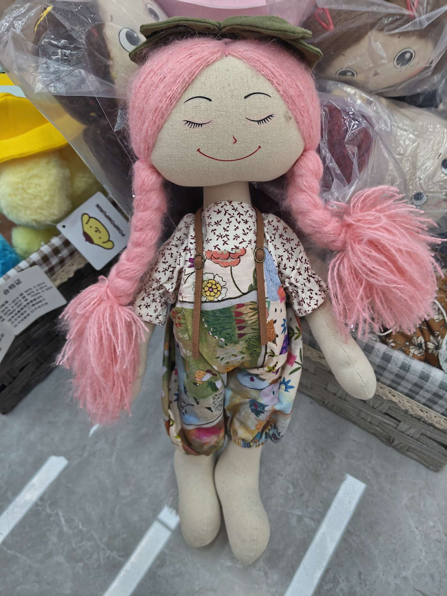 韩国ins秋冬新款背带裤充棉布艺粉长发女孩公主玩偶 可爱陪伴玩偶