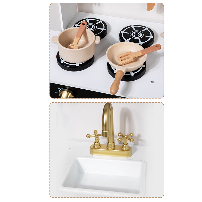 Wooden children's house play, wooden simulation kitchenware, Cheqile set, girls' toy gift box, multi-functional new refrigerator, kitchen storage cabinet, washing machine, water dispenser, oven, stove Item Picture