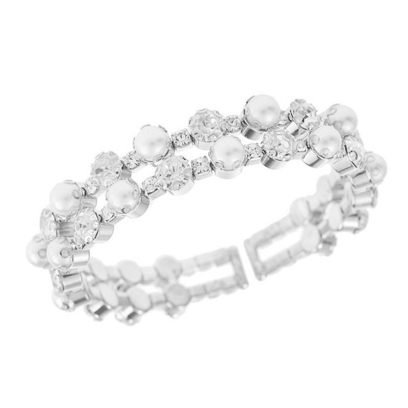 Factory wholesale 2-row steel wire elastic pearl rhinestone bracelets, fashionable and creative design sense diamond-encrusted bracelets and jewelry Application Scenario
