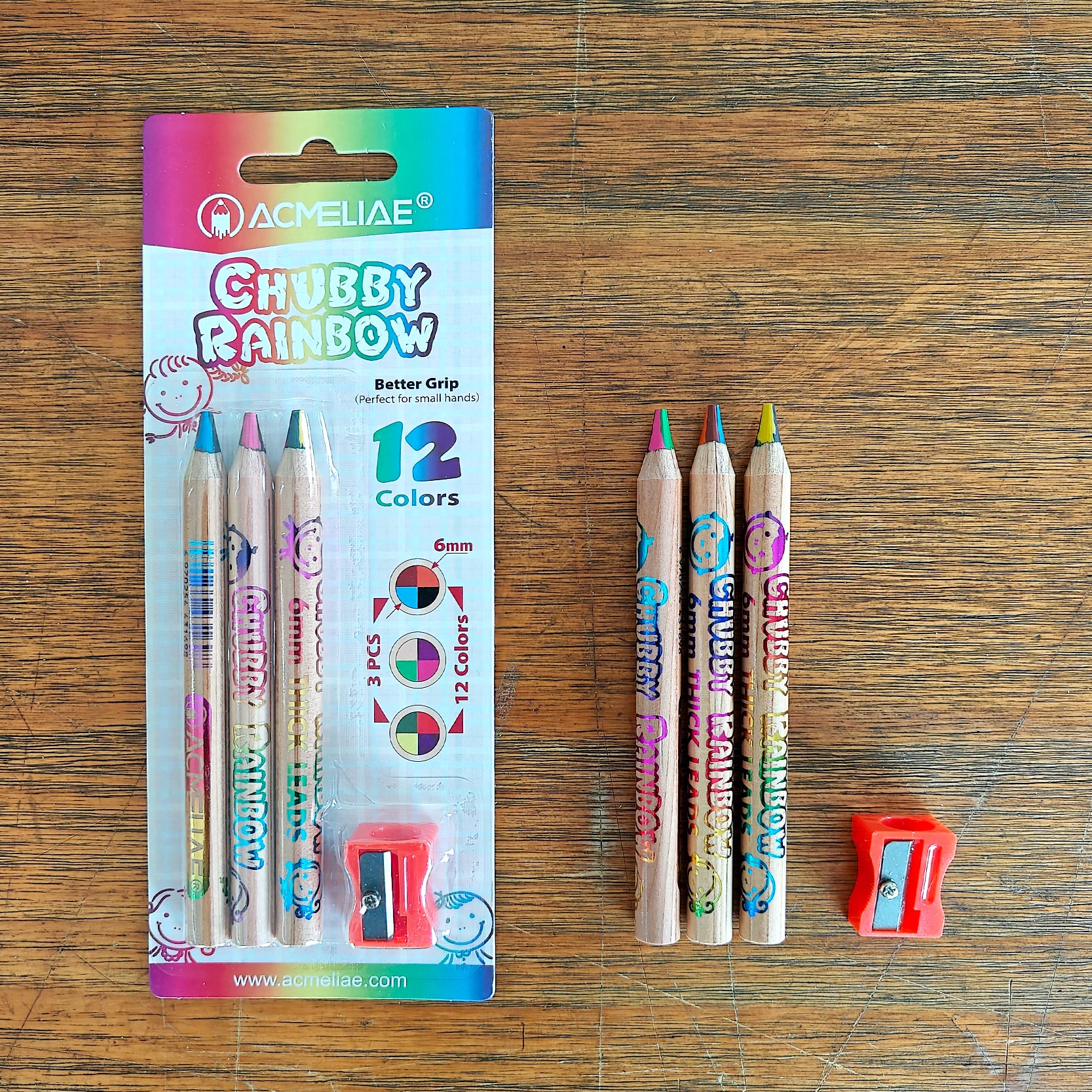 ACMELIAE 3 pcs 120mm 4 in 1 cedar wood color pencil full figure