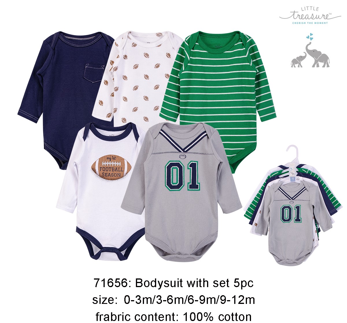 五件套婴儿长袖连体衣套装宝宝新生儿纯棉卡通款适合0-12个月