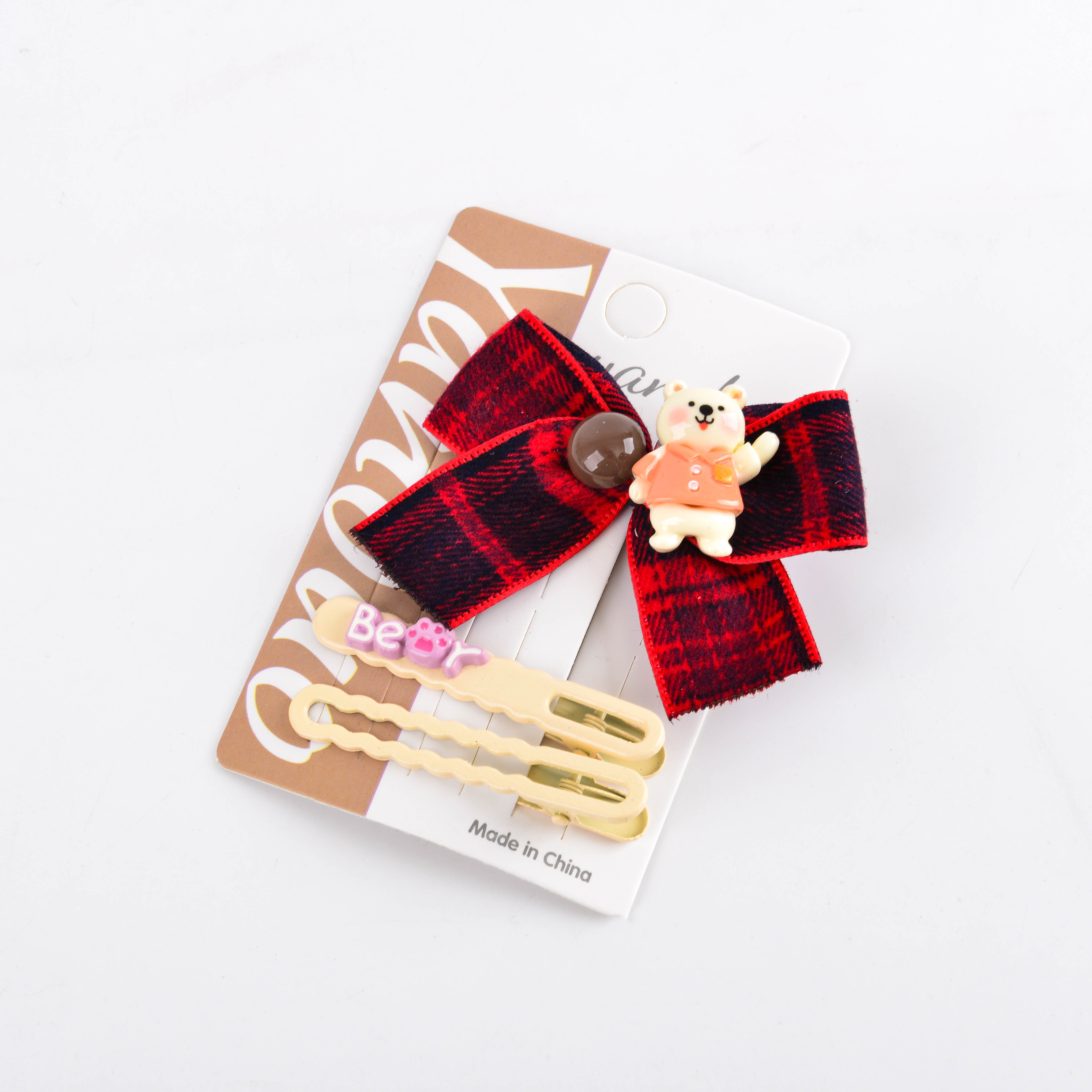 Xiaoxiang-style woven ribbon bow hair accessory, little girl's British checkered school style headwear, autumn and winter hair clips for the New Year details Picture