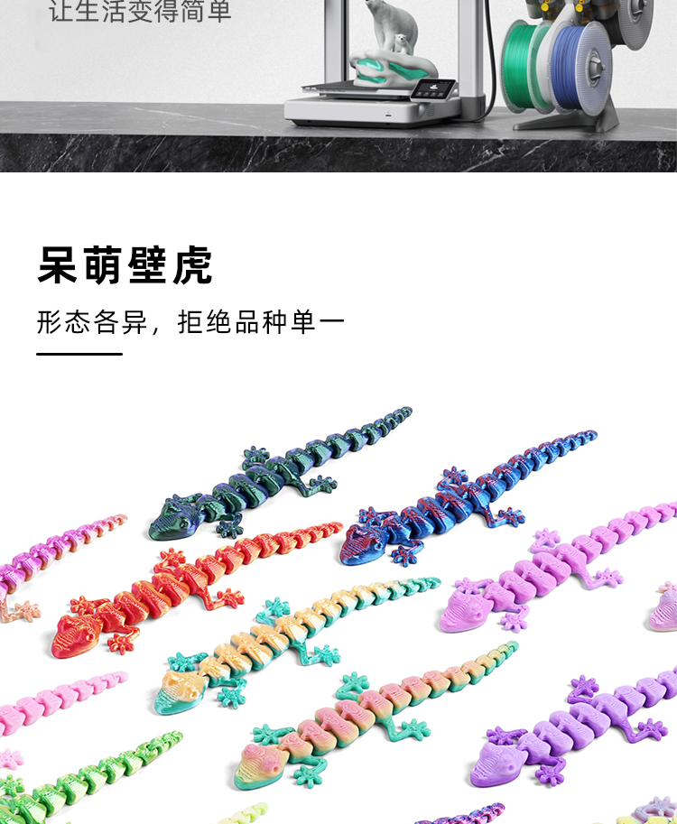 跨境爆款3D打印蜥蜴壁虎一体关节可动逗猫小玩具儿童仿真小动物批详情3