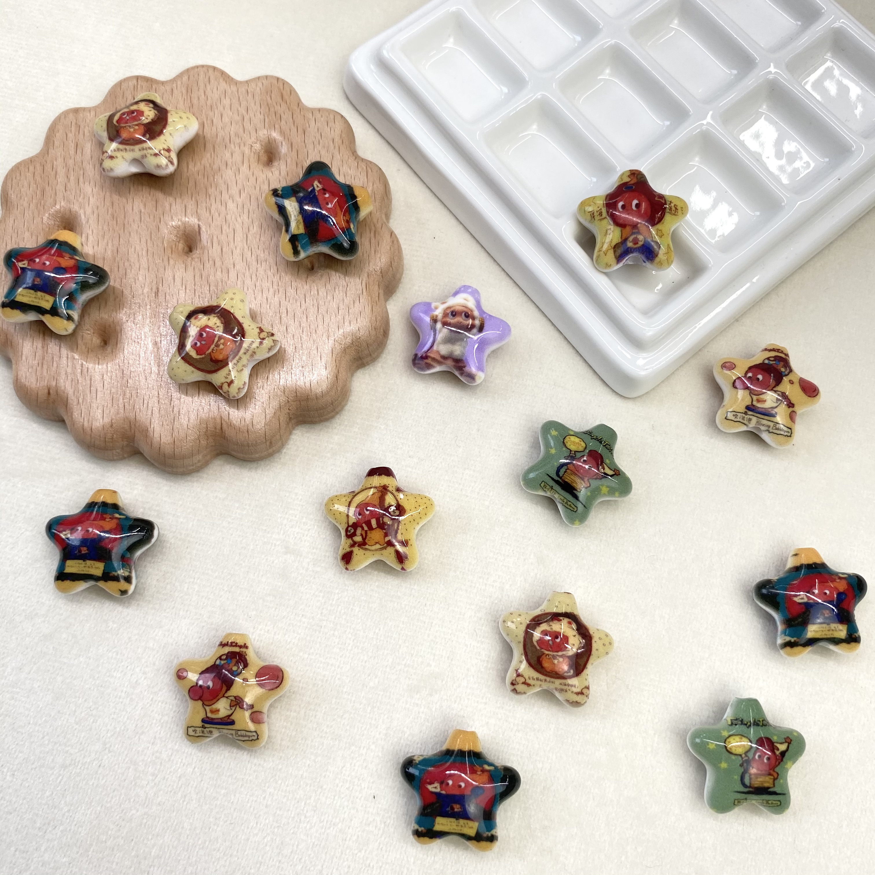 亚克力印花星星人五角星diy/串珠挂件手机链包挂饰品配件材料批发