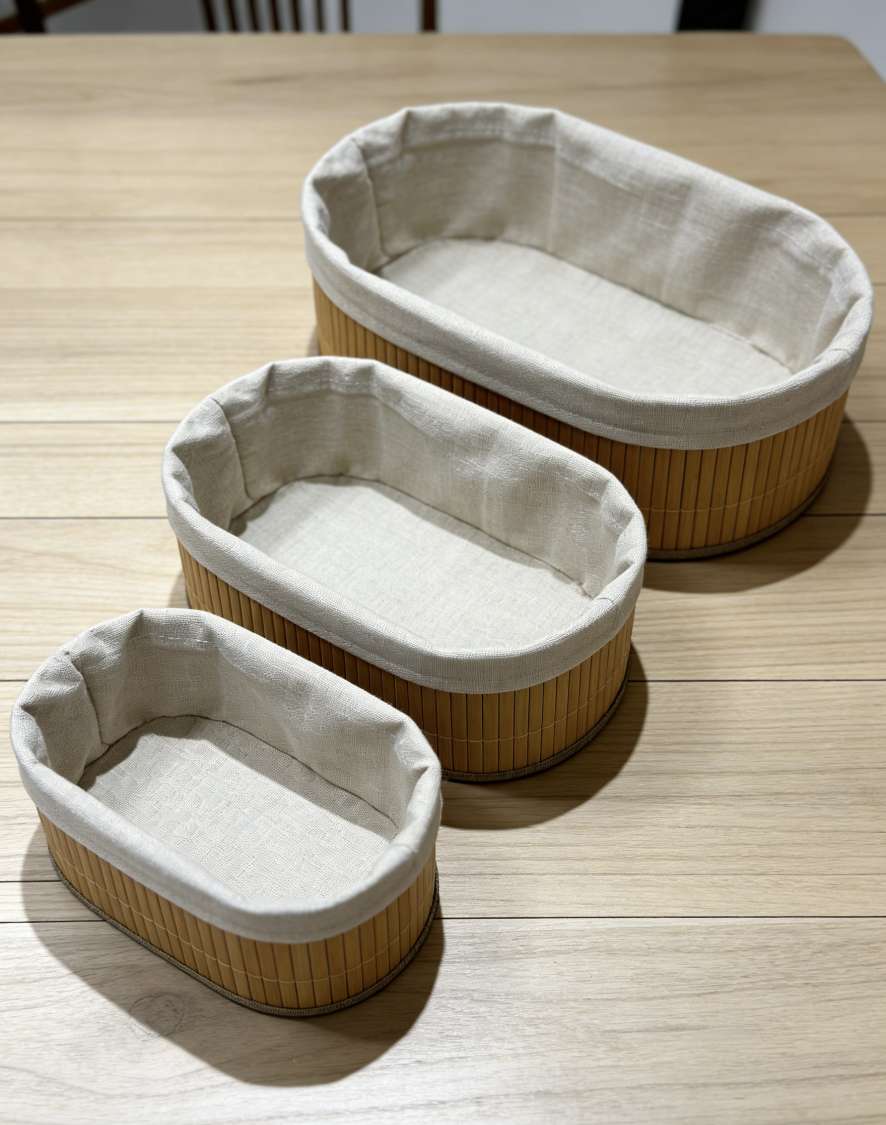 竹编棉麻收纳篮三件套