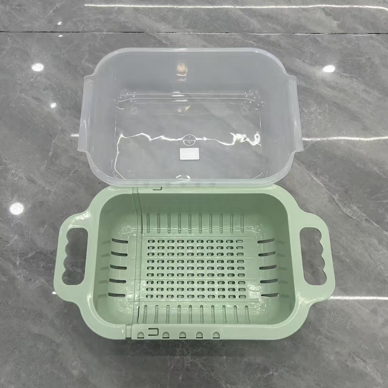 Kitchen draining basket and basin combination, extendable draining basket, multi-functional storage product, kitchen draining basket, double-layer kitchen draining basket set, PP plastic vegetable and fruit washing basket with draining tray, specially designed for household kitchens Item Picture