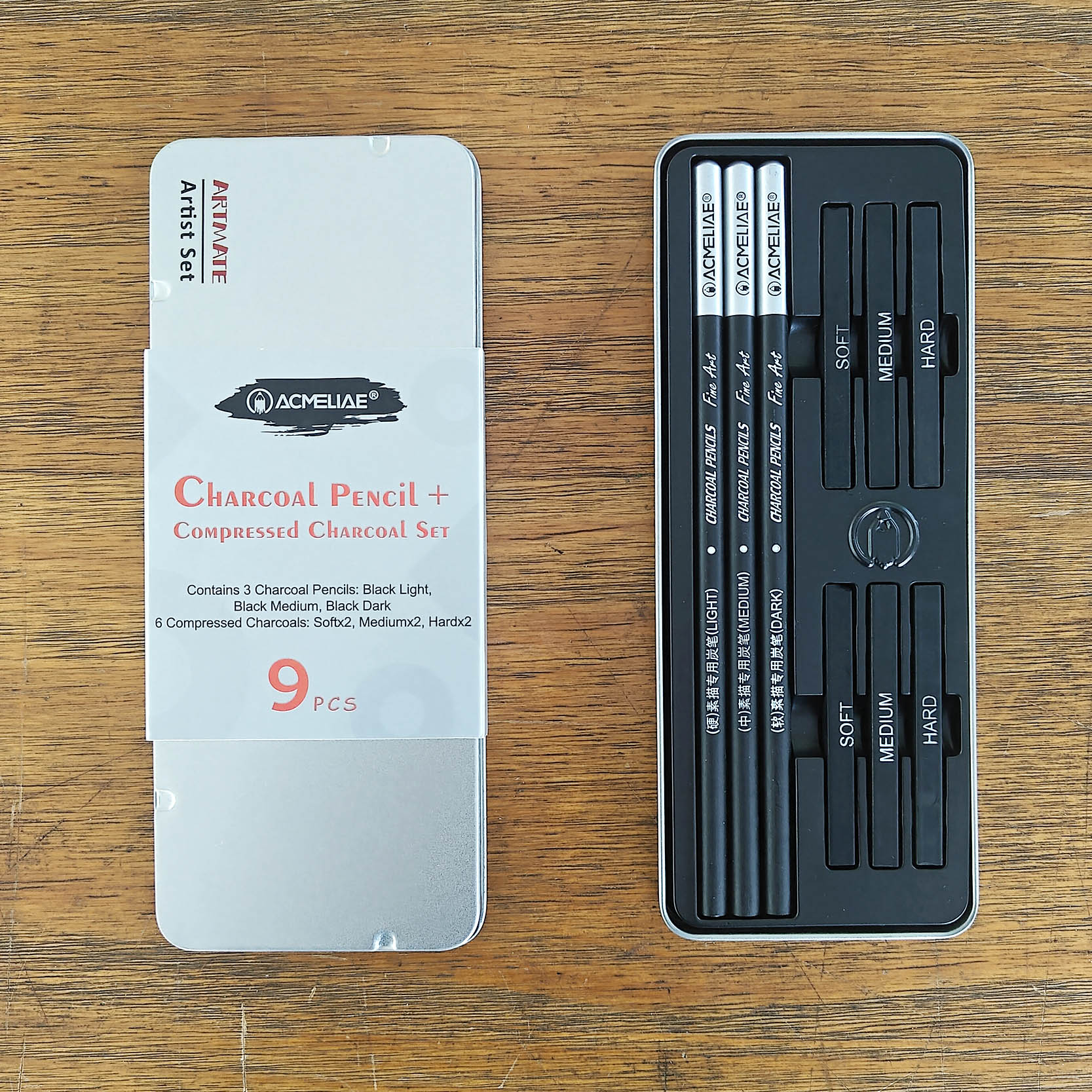 ACMELIAE 3PCS Charcoal Pencils+6PCS Compressed Charcoal full figure