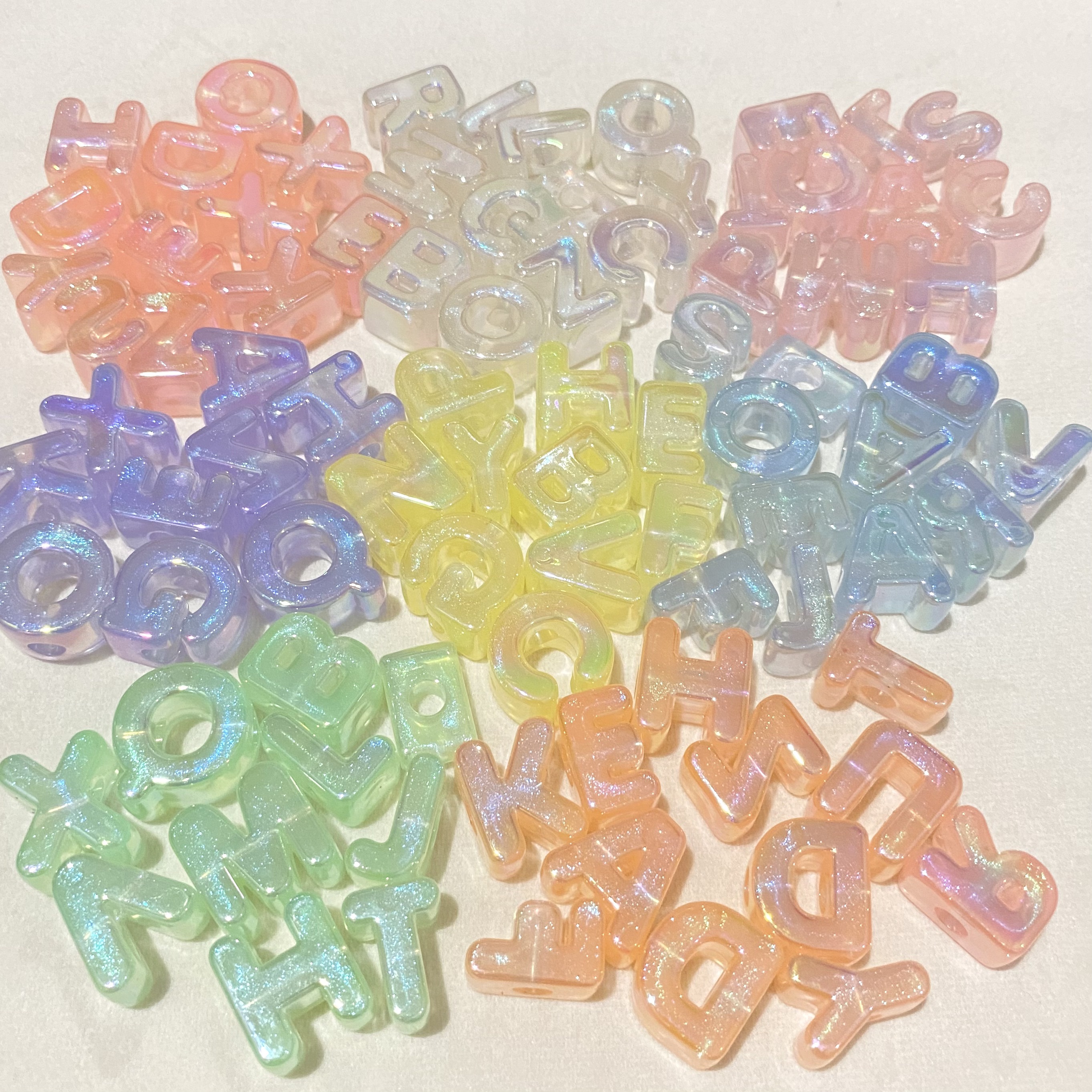 亚克力uv镀彩夜光细闪字母珠diy/手机链钥匙扣包包挂件材料