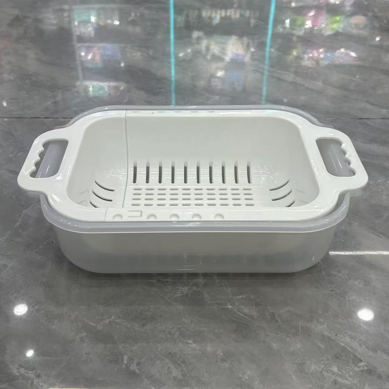 Kitchen draining basket and basin combination, extendable draining basket, multi-functional storage product, kitchen draining basket, double-layer kitchen draining basket set, PP plastic vegetable and fruit washing basket with draining tray, specially designed for household kitchens details Picture
