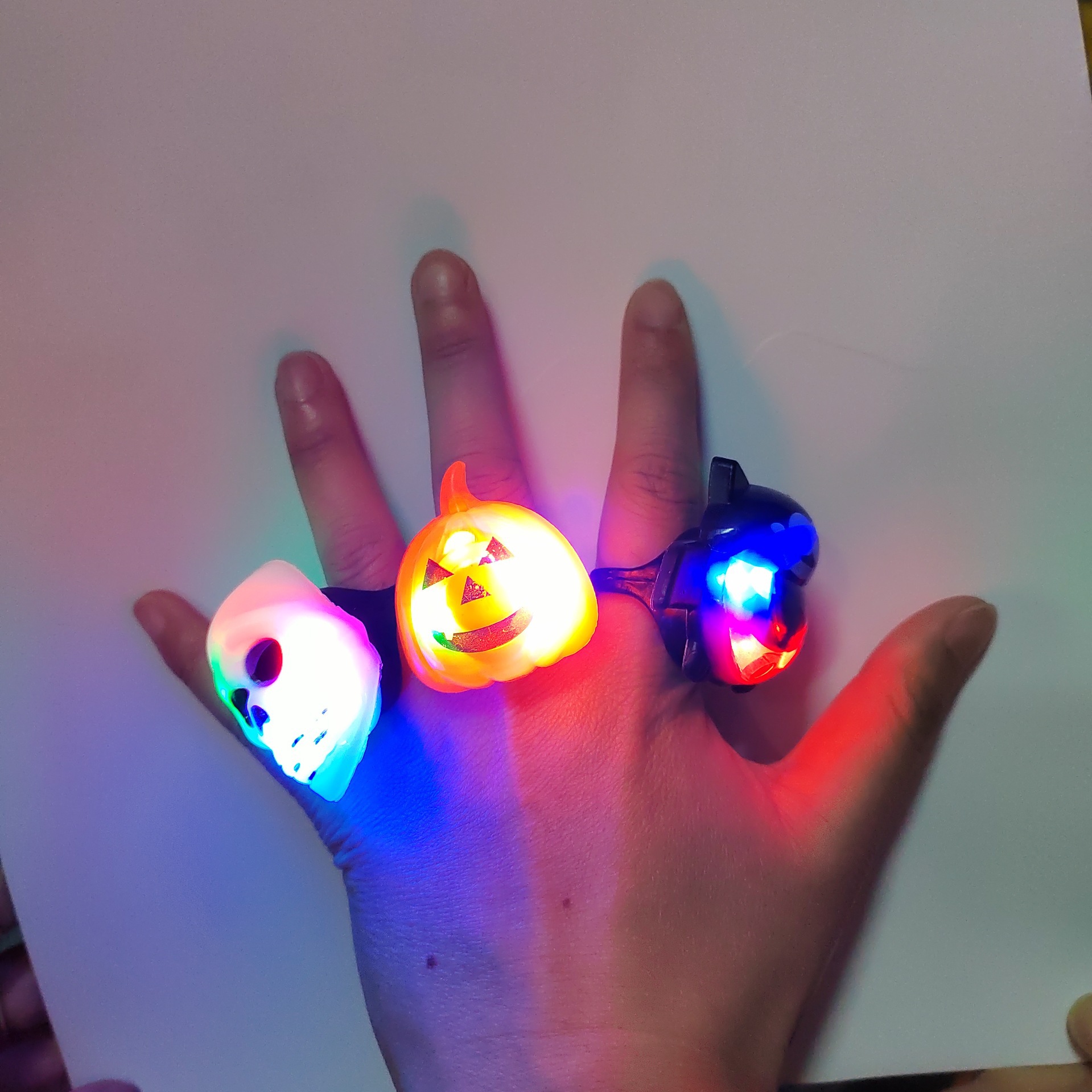 万圣节戒指灯塑料南瓜骷髅蝙蝠戒指发光玩具