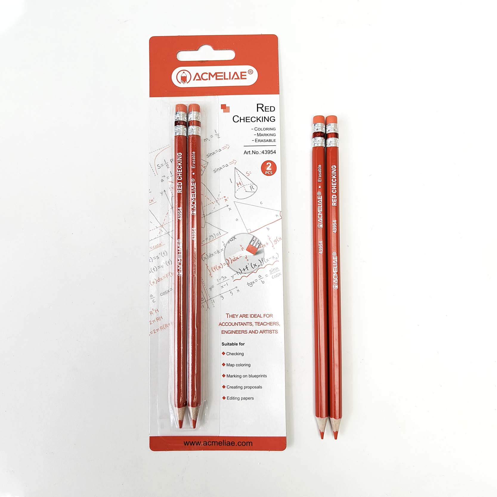 ACMELIAE 2 PCS Red Color Erasable Color Pencil/Blister Card full figure