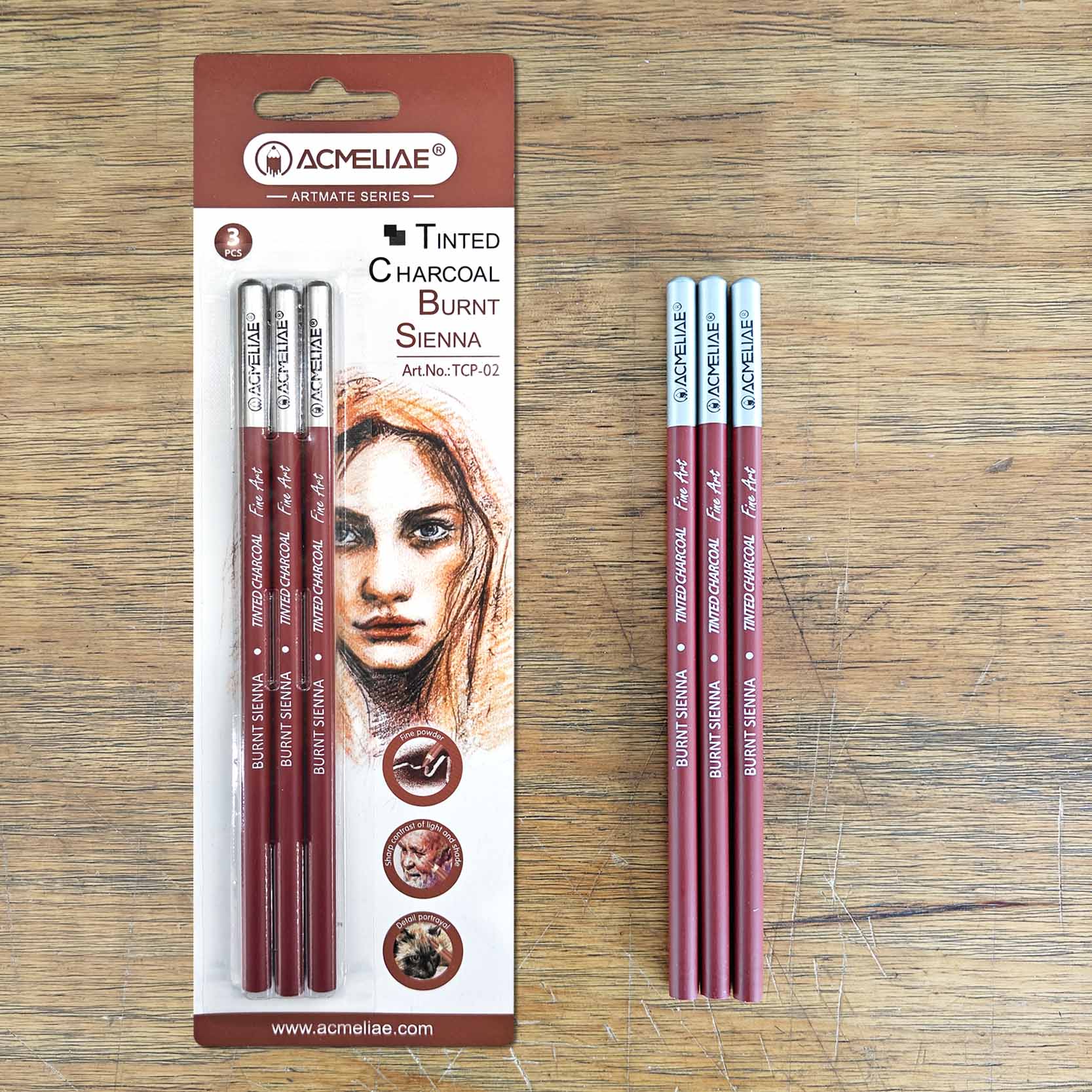 ACMLELIAE brand colored charcoal pencils - reddish-brown - 3-cartridge cartridge full figure