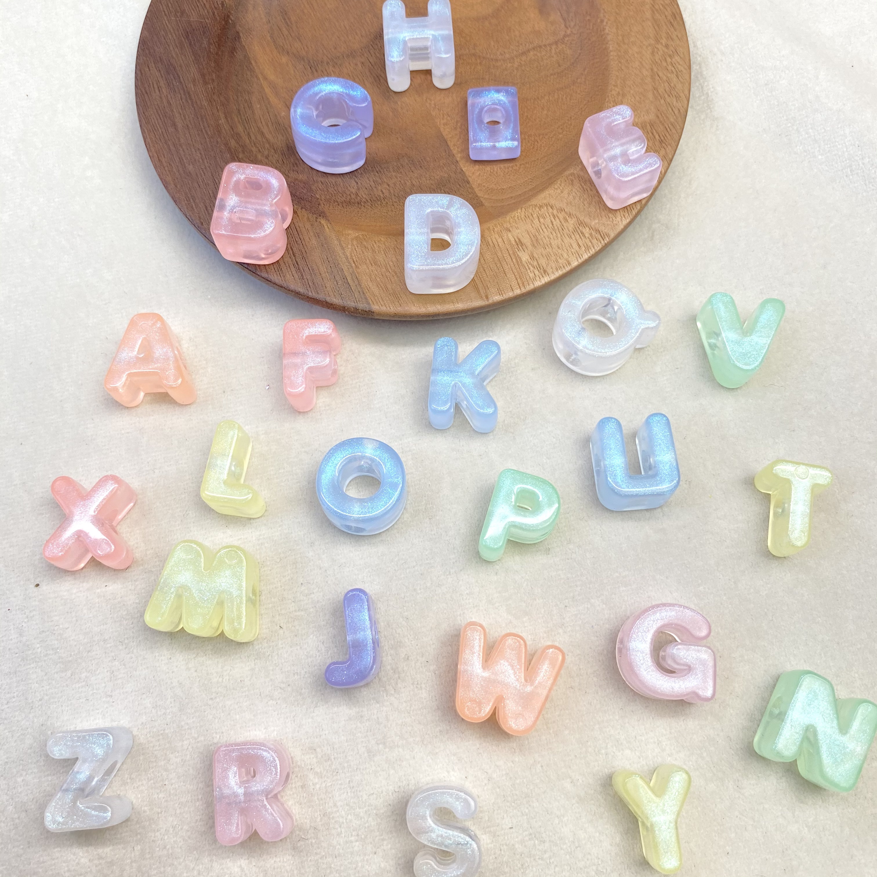 亚克力夜光细闪26个字母珠diy/手机链钥匙扣包挂装饰饰品配件材料