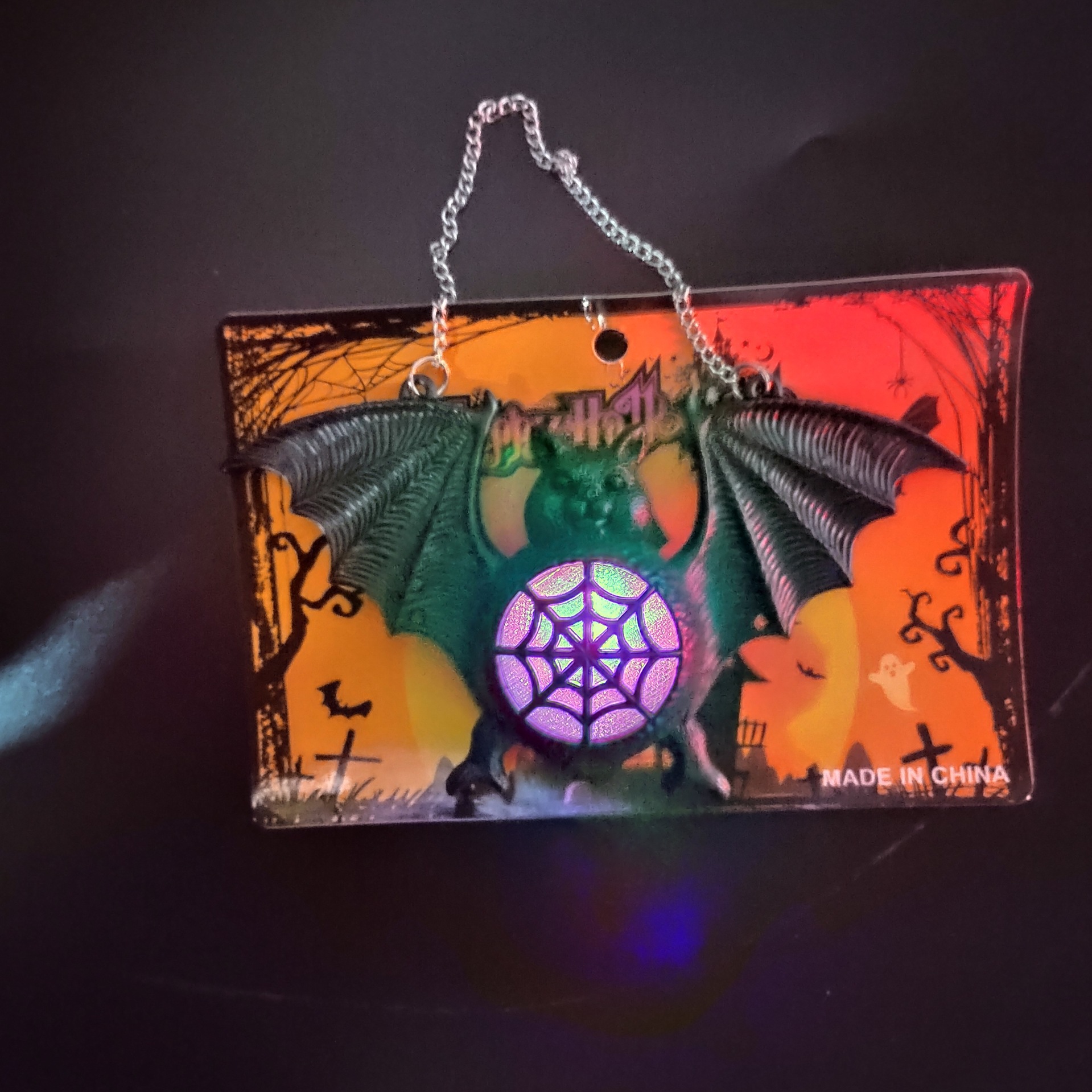 万圣节新款七彩渐变发光塑料蝙蝠灯挂件挂饰鬼节装饰道具