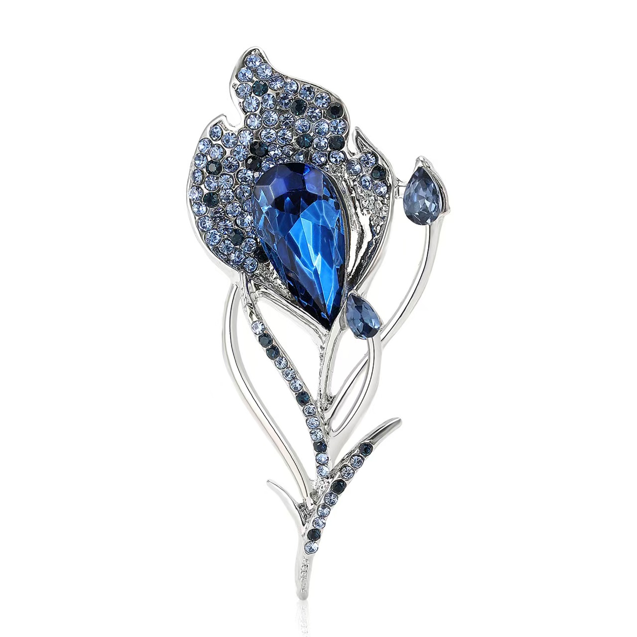 New high-end and exquisite alloy rhinestone feather brooch, personalized and creative women's suit cardigan brooch accessory Specification image