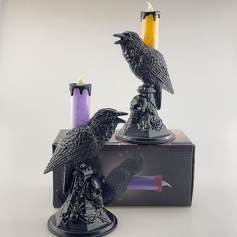 万圣节发光乌鸦蜡烛灯节日派对装饰道具摆件