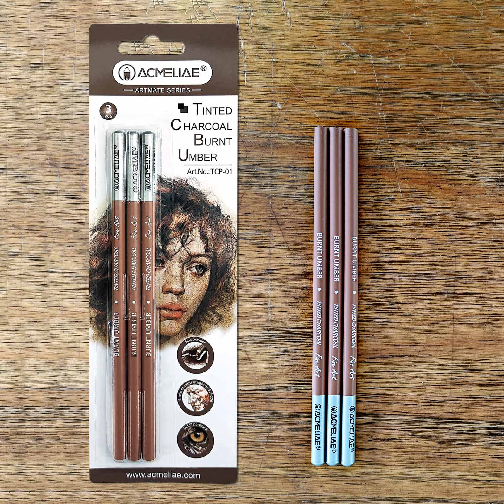 ACMELIAE TCP-01 3PCS Colored Charcoal Pencil-Burnt Umber full figure