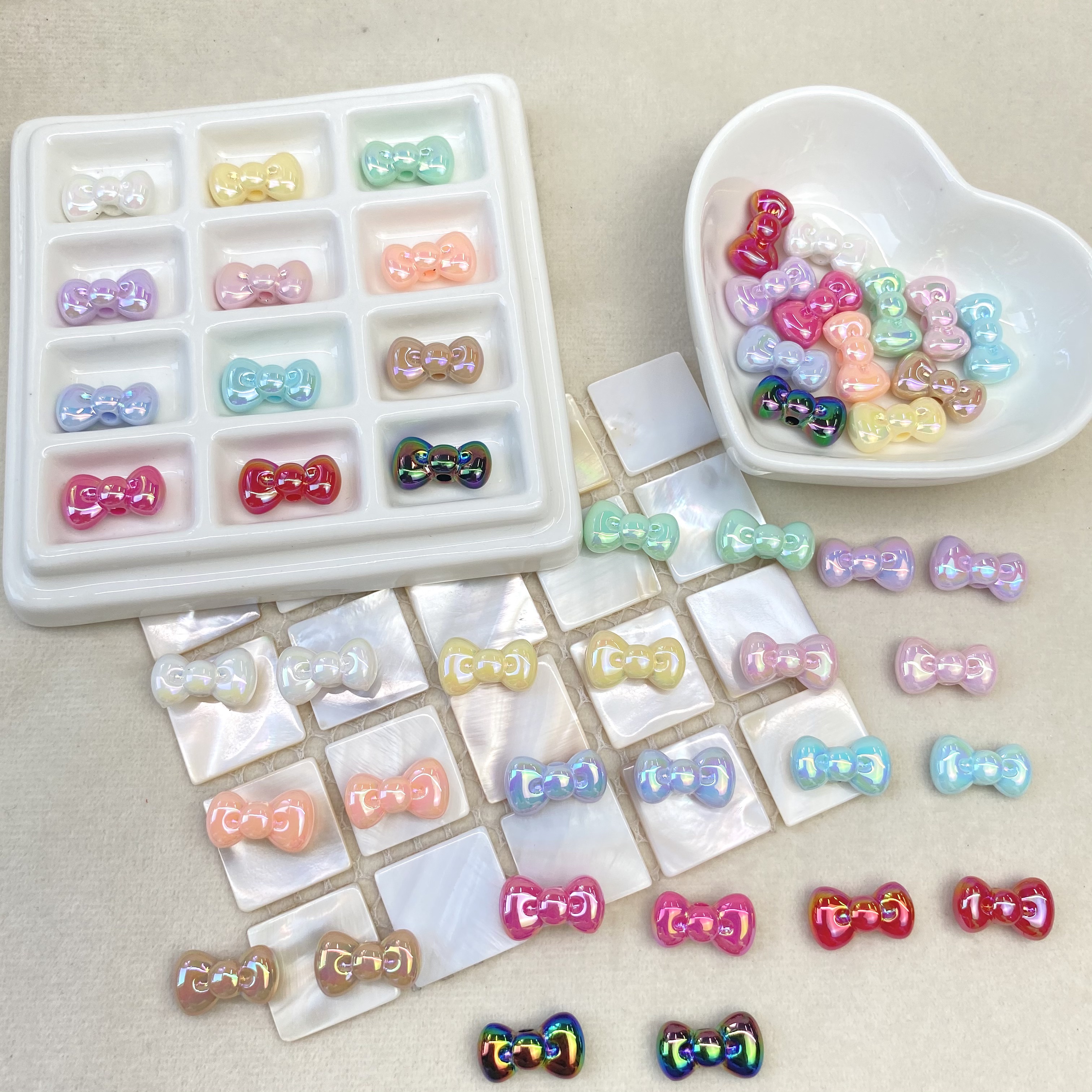 diy acrylic uv colorful mini bean bow tie/Mobile phone chain, bag hanger, keychain accessory material, loose beads wholesale