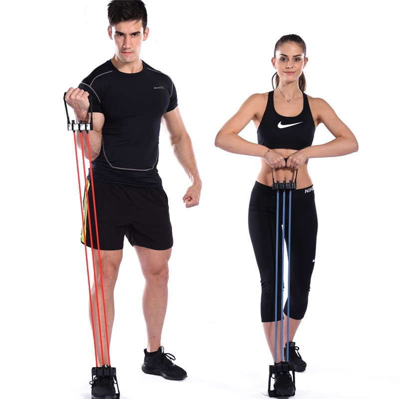 运动器材/脚蹬拉力器/握力器/保健品/橡胶弹力带白底实物图